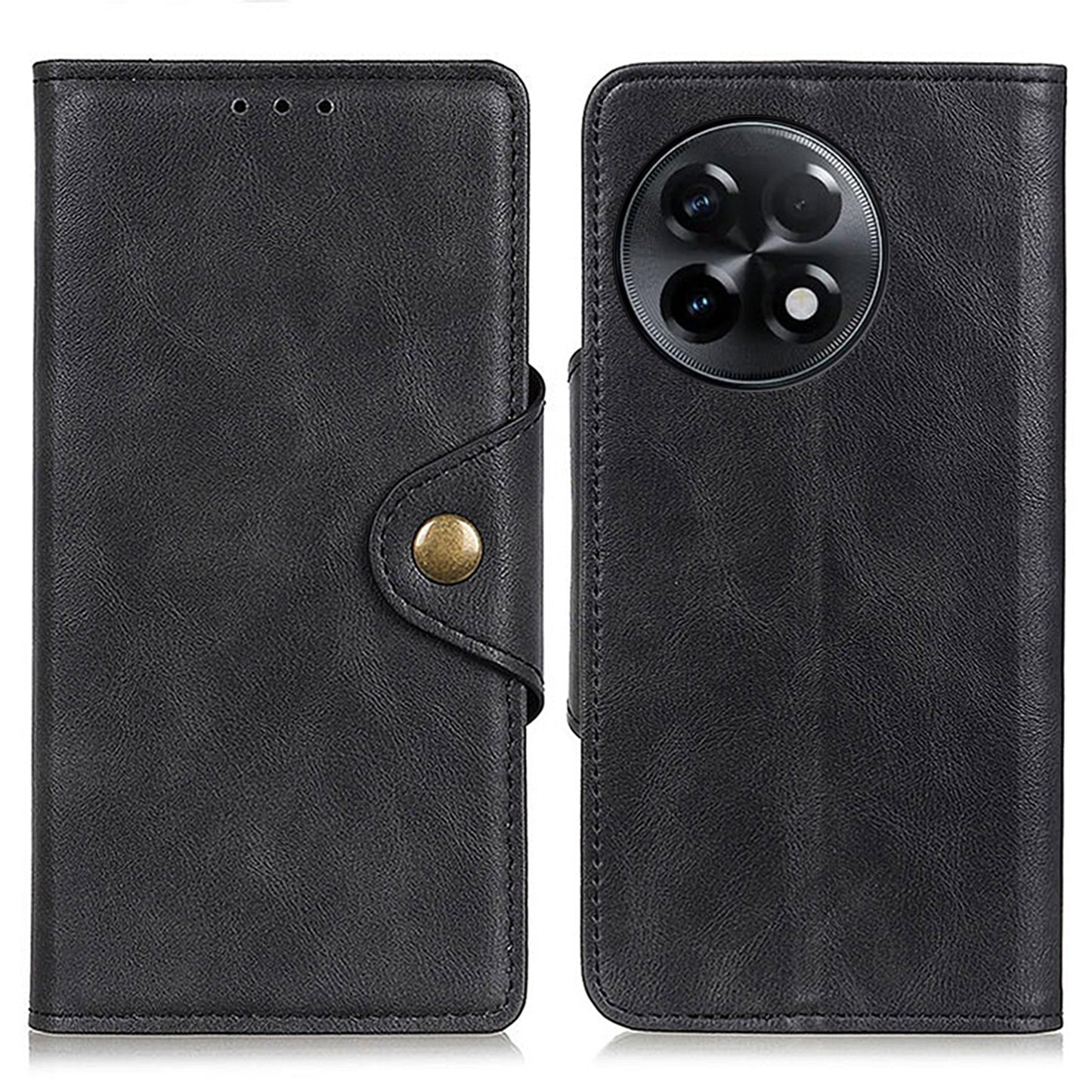 Full Protection Phone Cover For OnePlus Ace 2 5G / 11R 5G Brass Buckle Flip Leather Phone Case with Stand Wallet - Black