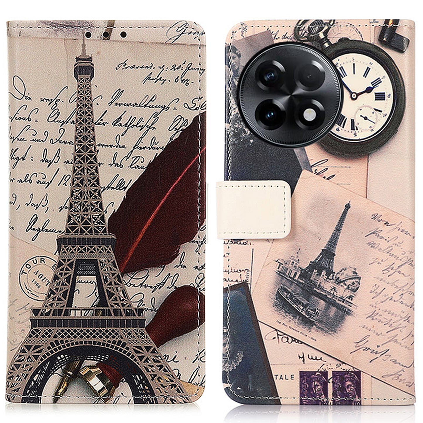 For OnePlus Ace 2 5G / 11R 5G Pattern Printing Phone Case Wallet Stand PU Leather Protective Phone Cover - Tower and Feather