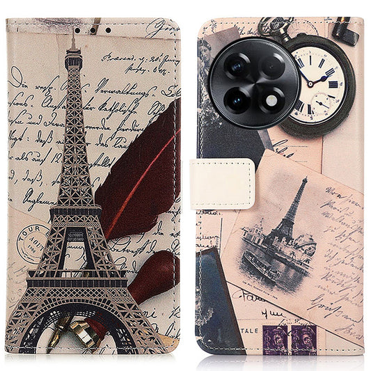 For OnePlus Ace 2 5G / 11R 5G Pattern Printing Phone Case Wallet Stand PU Leather Protective Phone Cover - Tower and Feather