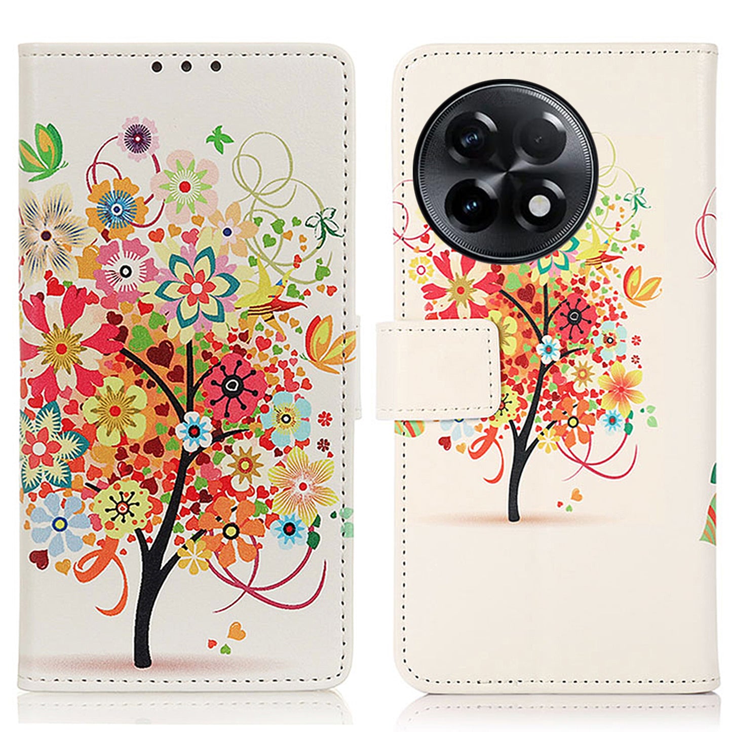 For OnePlus Ace 2 5G / 11R 5G Pattern Printing Phone Case Wallet Stand PU Leather Protective Phone Cover - Red Tree