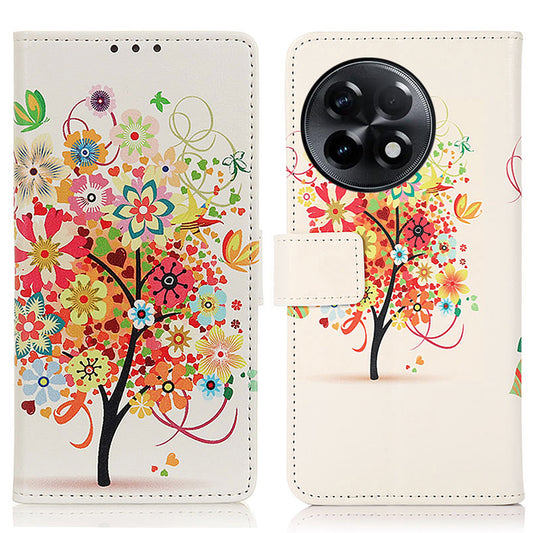 For OnePlus Ace 2 5G / 11R 5G Pattern Printing Phone Case Wallet Stand PU Leather Protective Phone Cover - Red Tree