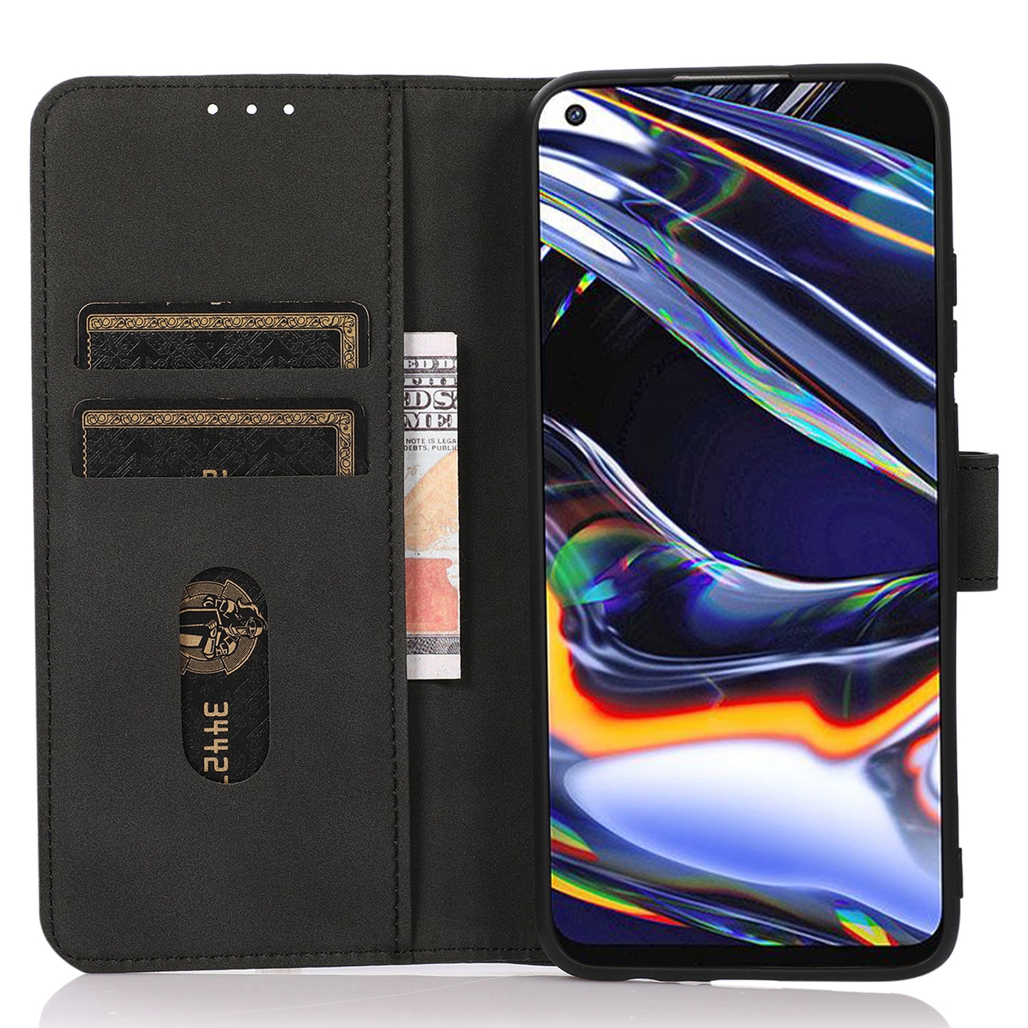 KHAZNEH Protective Phone Case For OnePlus Ace 2 5G / 11R 5G Flip Leather Textured Phone Cover Stand Wallet - Black