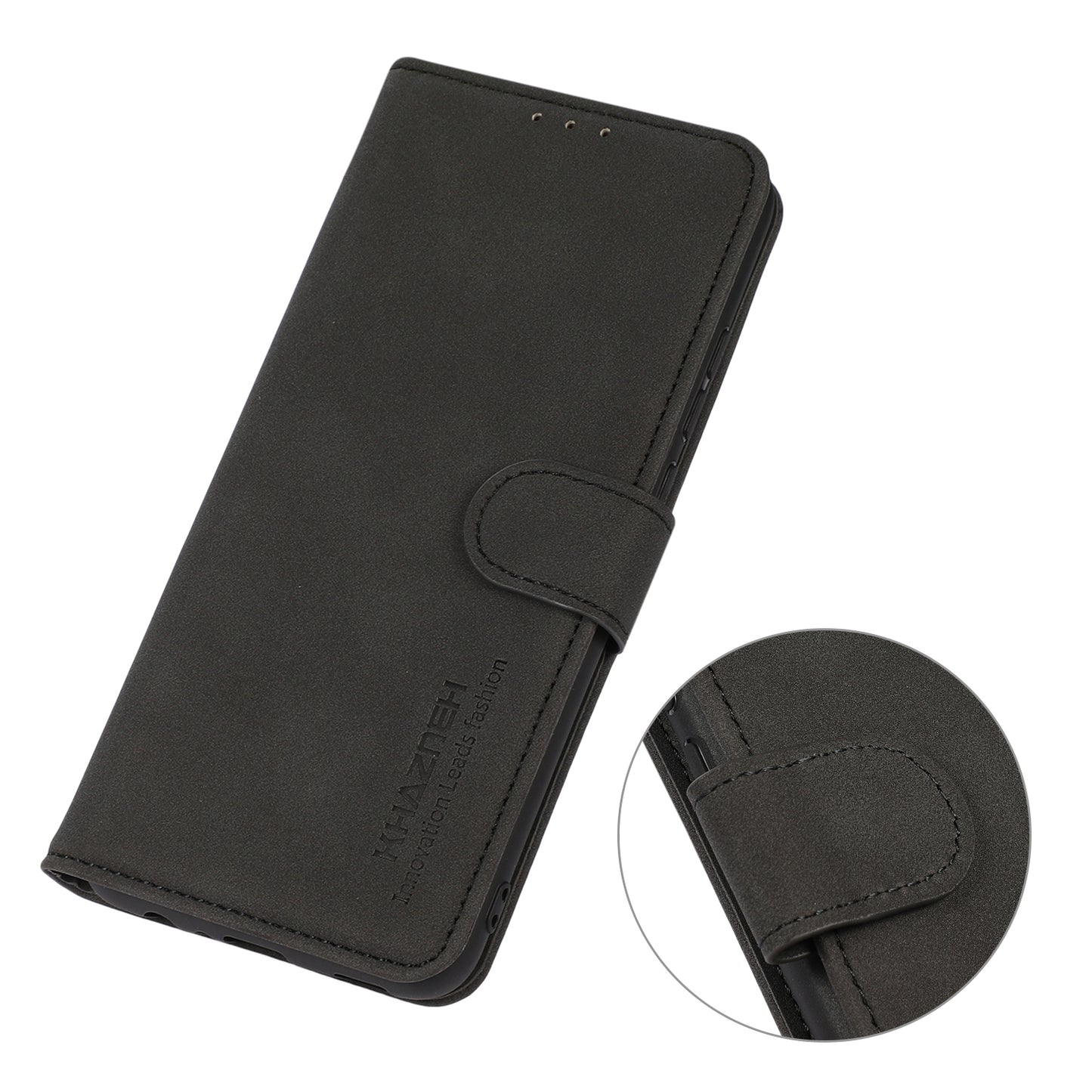 KHAZNEH Protective Phone Case For OnePlus Ace 2 5G / 11R 5G Flip Leather Textured Phone Cover Stand Wallet - Black