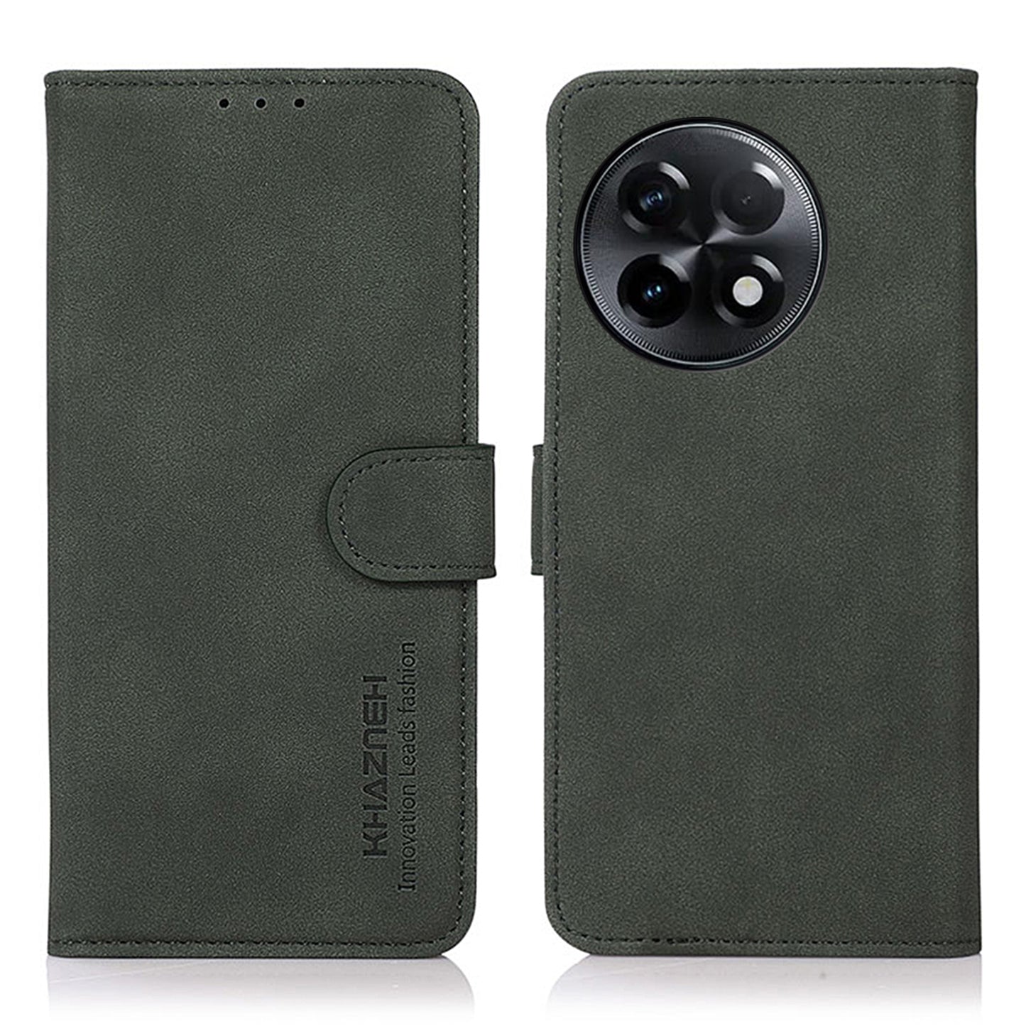KHAZNEH Protective Phone Case For OnePlus Ace 2 5G / 11R 5G Flip Leather Textured Phone Cover Stand Wallet - Green