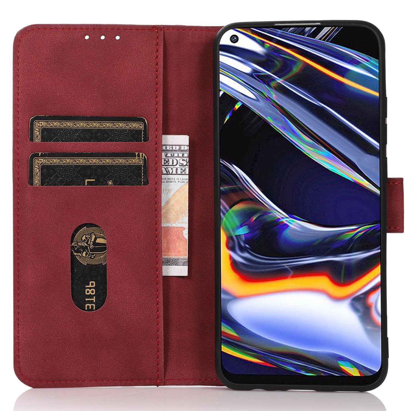 KHAZNEH Protective Phone Case For OnePlus Ace 2 5G / 11R 5G Flip Leather Textured Phone Cover Stand Wallet - Red