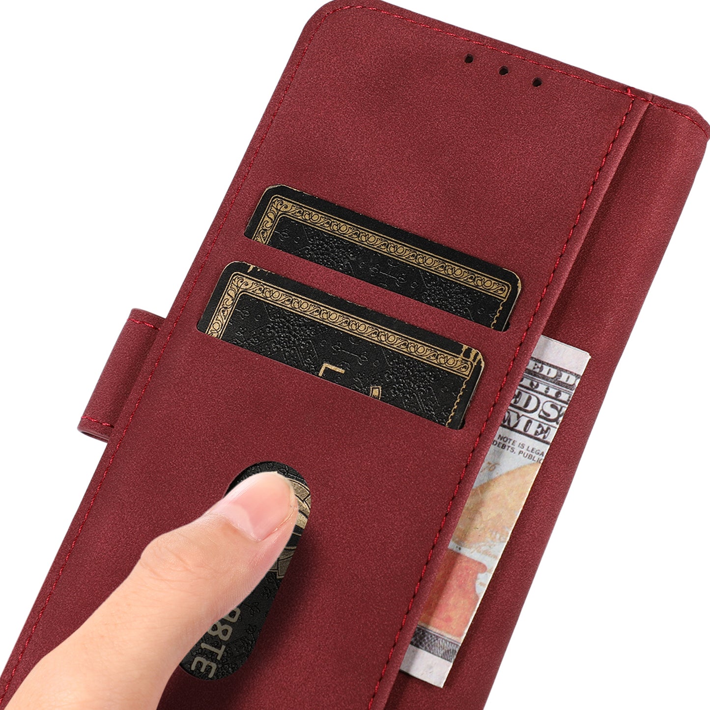 KHAZNEH Protective Phone Case For OnePlus Ace 2 5G / 11R 5G Flip Leather Textured Phone Cover Stand Wallet - Red