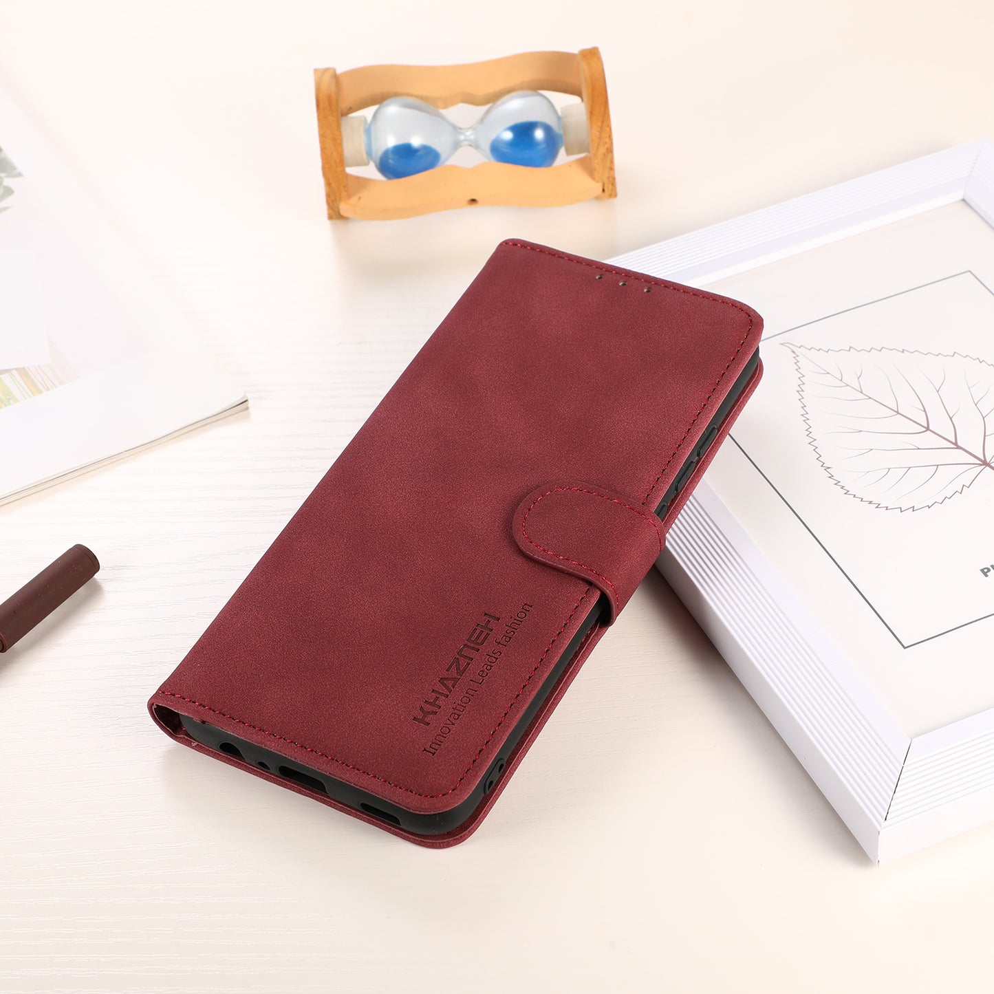 KHAZNEH Protective Phone Case For OnePlus Ace 2 5G / 11R 5G Flip Leather Textured Phone Cover Stand Wallet - Red
