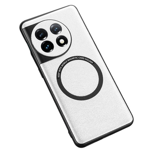 Magnetic Phone Case for OnePlus 11 5G , PU Leather Coated TPU + PC Electroplating Back Cover - White