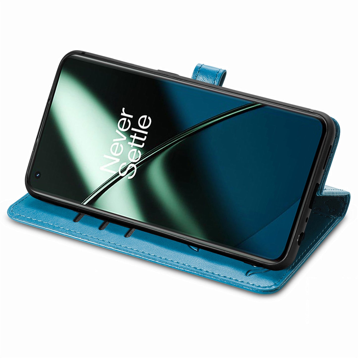 For OnePlus 11 5G Magnetic Wallet Case PU Leather Cat Dog Pattern Flip Protective Phone Cover with Stand - Blue