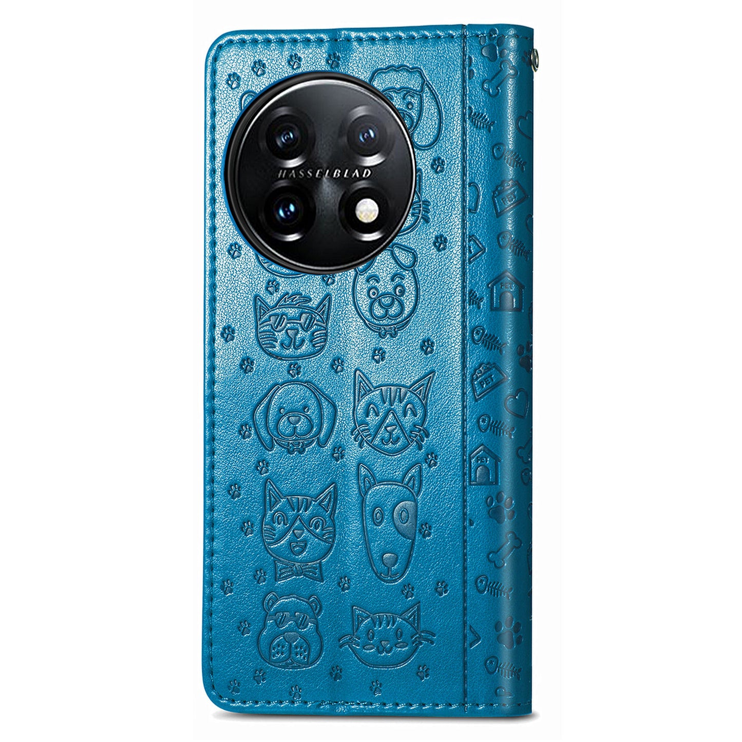 For OnePlus 11 5G Magnetic Wallet Case PU Leather Cat Dog Pattern Flip Protective Phone Cover with Stand - Blue
