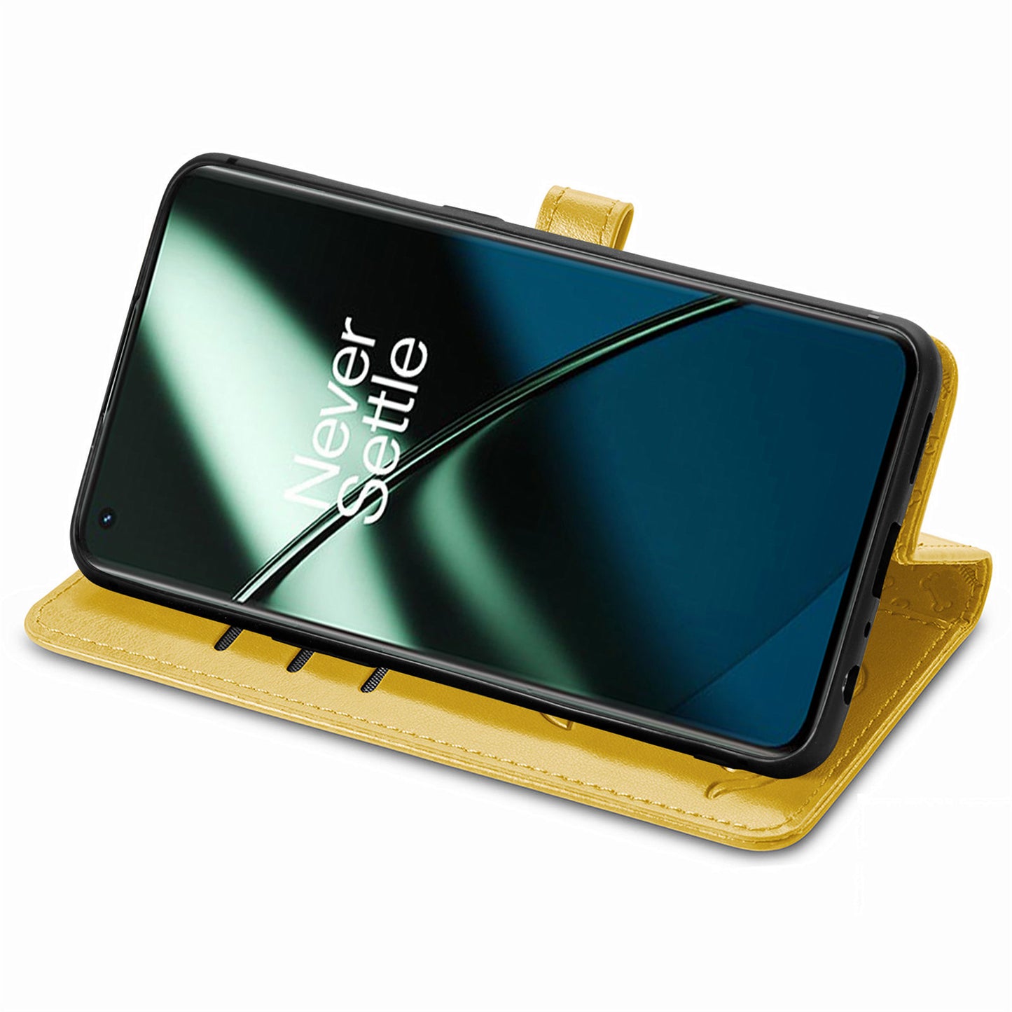 For OnePlus 11 5G Magnetic Wallet Case PU Leather Cat Dog Pattern Flip Protective Phone Cover with Stand - Yellow