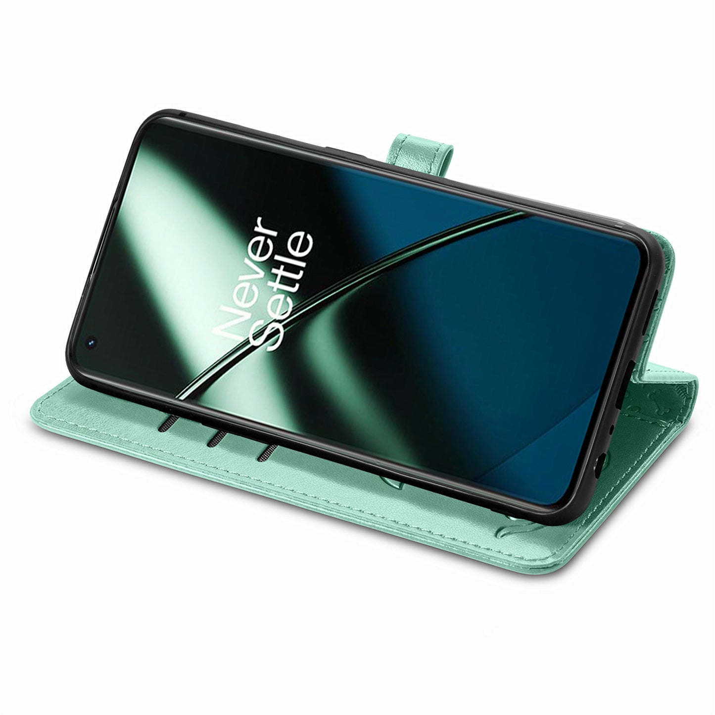 For OnePlus 11 5G Magnetic Wallet Case PU Leather Cat Dog Pattern Flip Protective Phone Cover with Stand - Green
