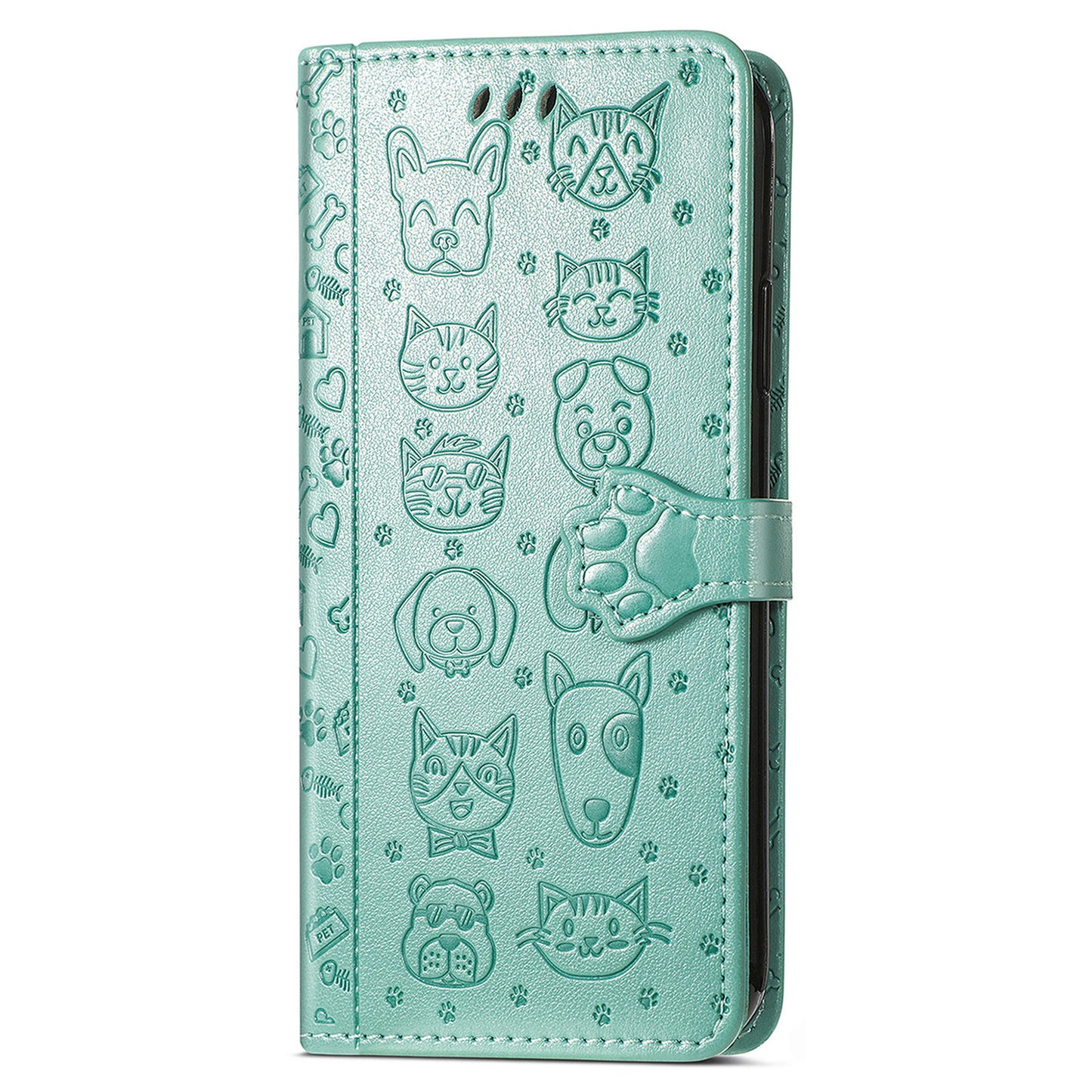 For OnePlus 11 5G Magnetic Wallet Case PU Leather Cat Dog Pattern Flip Protective Phone Cover with Stand - Green