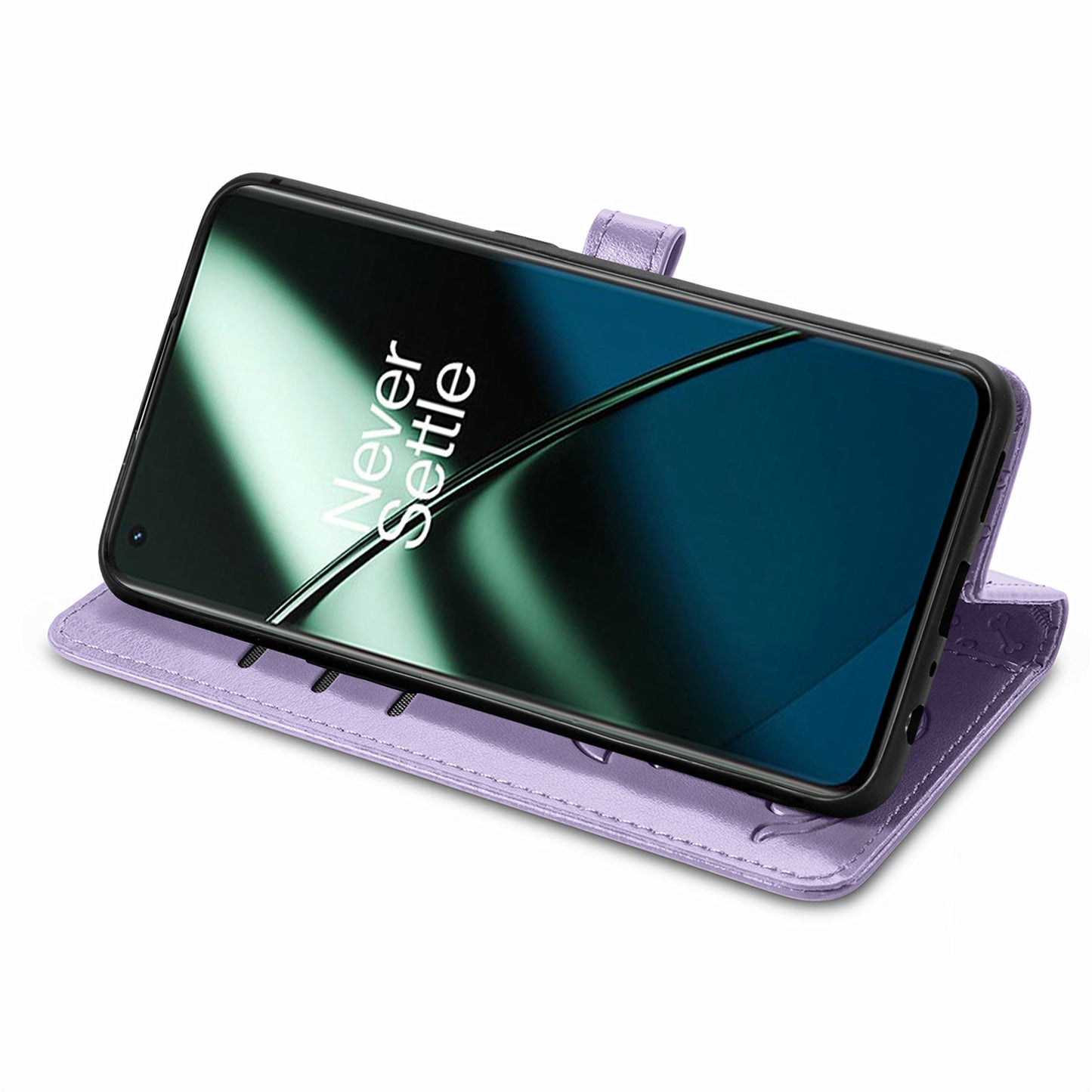 For OnePlus 11 5G Magnetic Wallet Case PU Leather Cat Dog Pattern Flip Protective Phone Cover with Stand - Purple