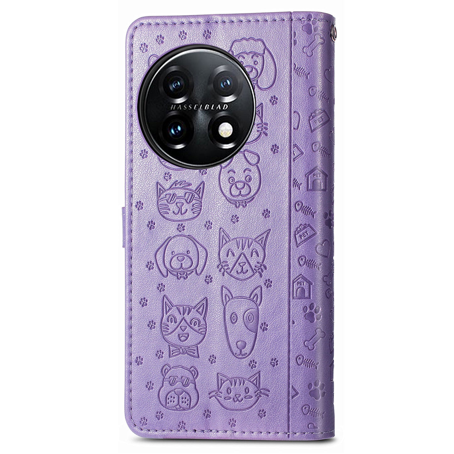 For OnePlus 11 5G Magnetic Wallet Case PU Leather Cat Dog Pattern Flip Protective Phone Cover with Stand - Purple