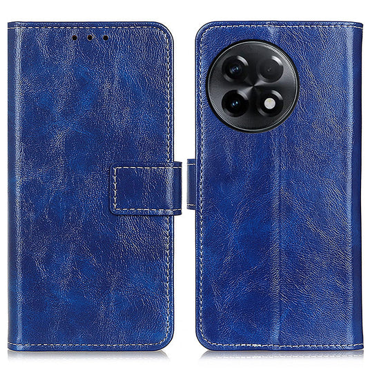 For OnePlus Ace 2 5G / 11R 5G Retro Phone Case Stand Crazy Horse Texture Leather Wallet Shockproof Cover - Blue