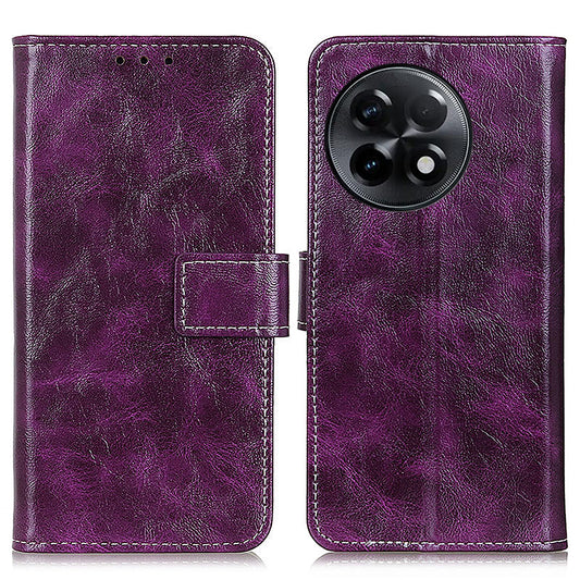 For OnePlus Ace 2 5G / 11R 5G Retro Phone Case Stand Crazy Horse Texture Leather Wallet Shockproof Cover - Purple