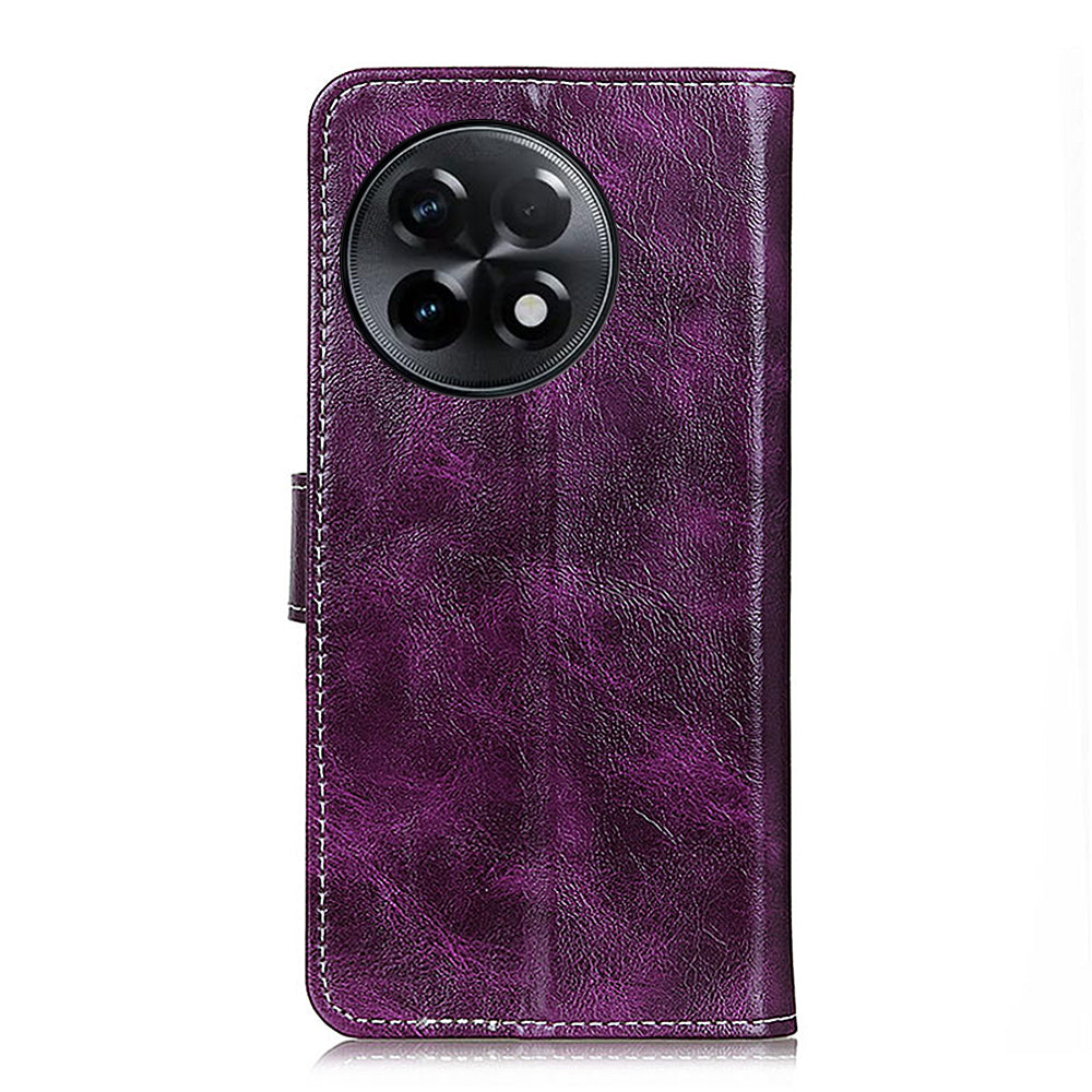 For OnePlus Ace 2 5G / 11R 5G Retro Phone Case Stand Crazy Horse Texture Leather Wallet Shockproof Cover - Purple