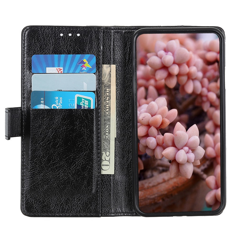 For OnePlus Ace 2 5G / 11R 5G Brass Button Decor Leather Phone Cover Stand Wallet Phone Case - Black