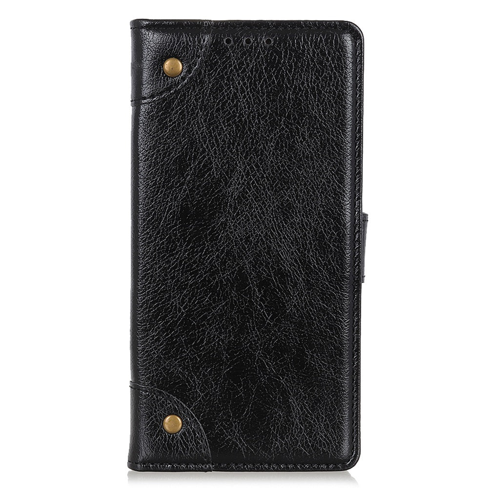 For OnePlus Ace 2 5G / 11R 5G Brass Button Decor Leather Phone Cover Stand Wallet Phone Case - Black