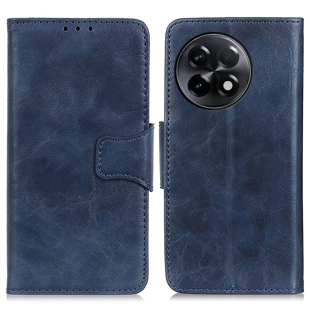 For OnePlus Ace 2 5G / 11R 5G Crazy Horse Texture Cover Split Leather Wallet Phone Stand Case - Blue