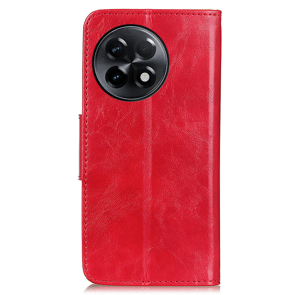 For OnePlus Ace 2 5G / 11R 5G Crazy Horse Texture Cover Split Leather Wallet Phone Stand Case - Red