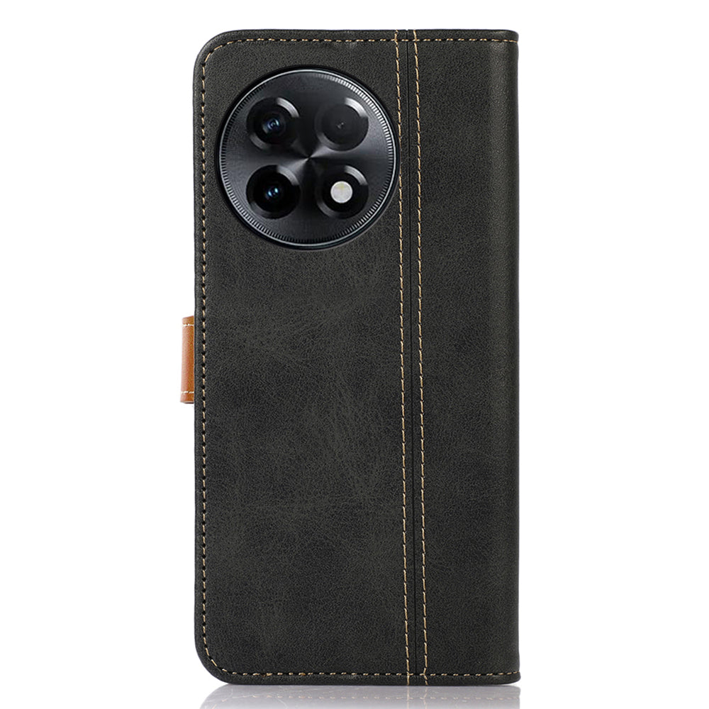 Calf Texture Phone Case for OnePlus Ace 2 5G / 11R 5G , Stand Wallet Anti-scratch Mobile Phone Cover - Black