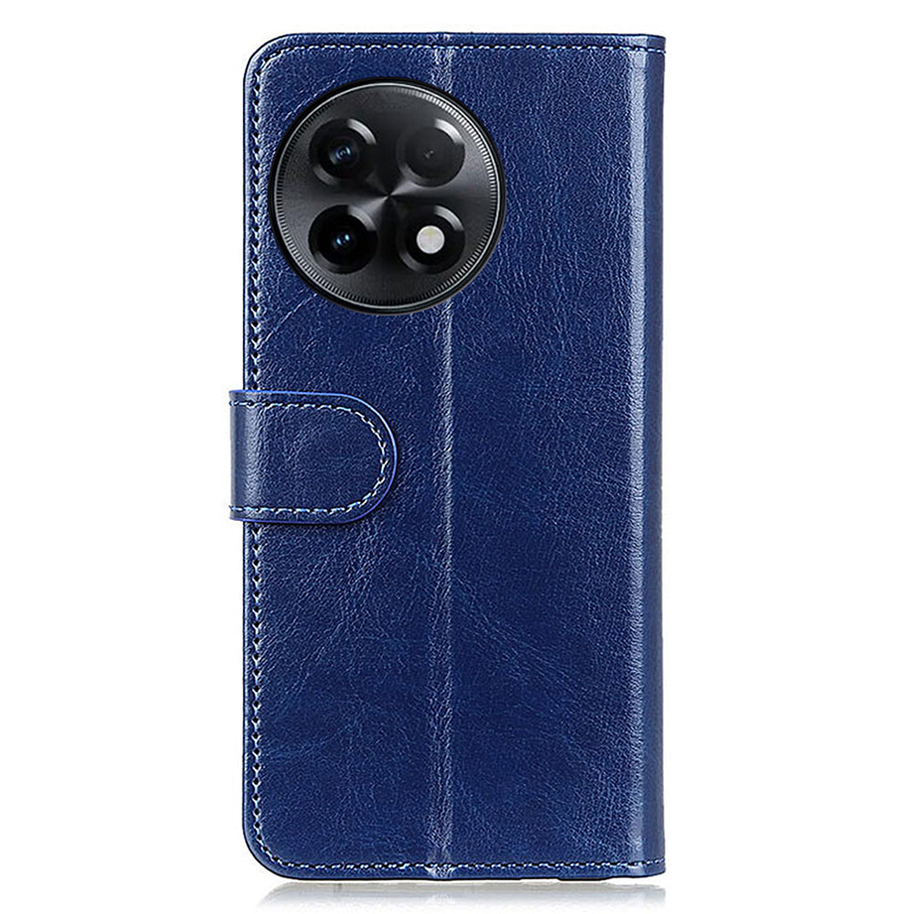 Cell Phone Case for OnePlus Ace 2 5G / 11R 5G , Flip PU Leather Crazy Horse Texture Wallet Stand Phone Cover - Blue