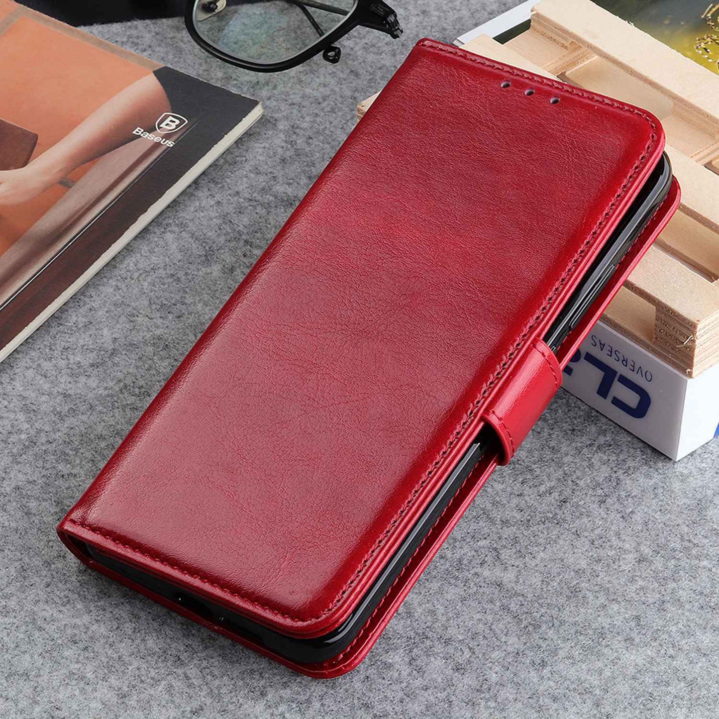 Cell Phone Case for OnePlus Ace 2 5G / 11R 5G , Flip PU Leather Crazy Horse Texture Wallet Stand Phone Cover - Red