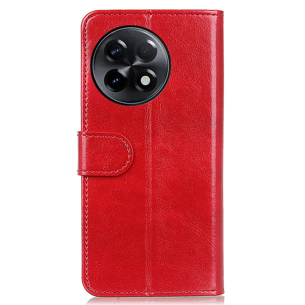 Cell Phone Case for OnePlus Ace 2 5G / 11R 5G , Flip PU Leather Crazy Horse Texture Wallet Stand Phone Cover - Red