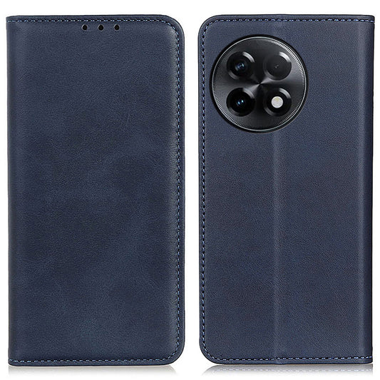 Split Leather Phone Stand Case for OnePlus Ace 2 5G / 11R 5G Shockproof Wallet Cover - Blue