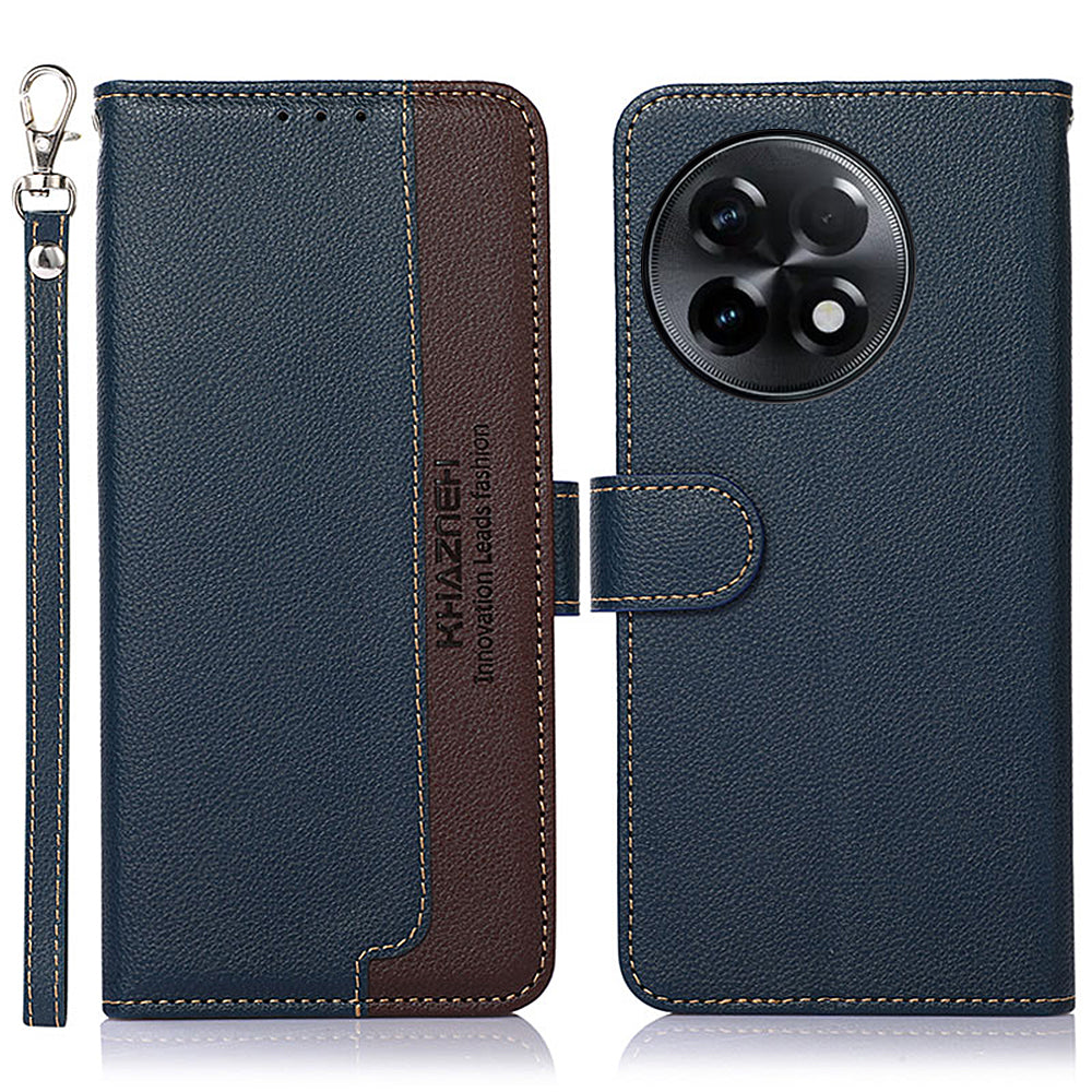 KHAZNEH For OnePlus Ace 2 5G / 11R 5G Stand Wallet Case RFID Blocking PU Leather Litchi Texture Cover - Blue