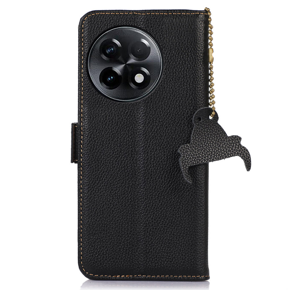 For OnePlus Ace 2 5G / 11R 5G Shockproof Genuine Leather Phone Cover Magnetic RFID Blocking Wallet Stand Case - Black