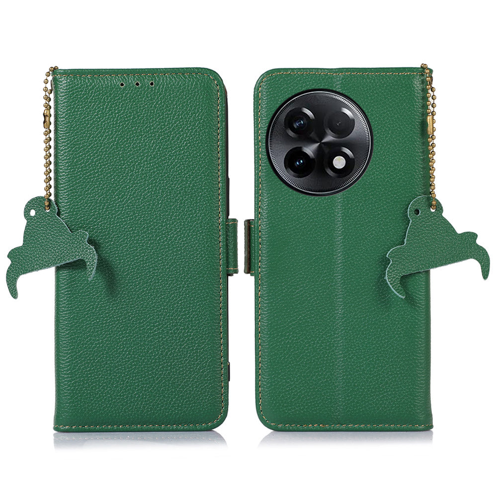For OnePlus Ace 2 5G / 11R 5G Shockproof Genuine Leather Phone Cover Magnetic RFID Blocking Wallet Stand Case - Green