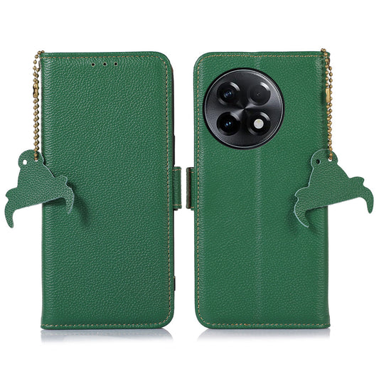For OnePlus Ace 2 5G / 11R 5G Shockproof Genuine Leather Phone Cover Magnetic RFID Blocking Wallet Stand Case - Green