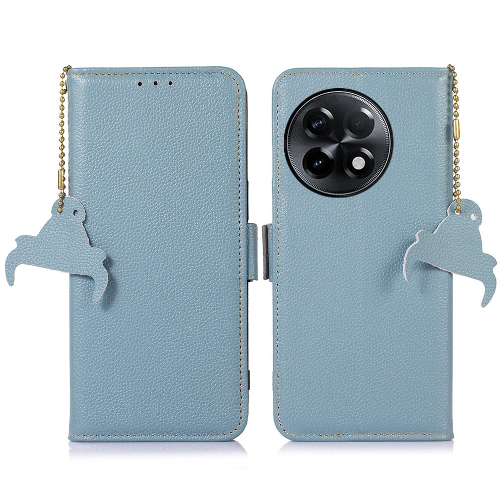 For OnePlus Ace 2 5G / 11R 5G Shockproof Genuine Leather Phone Cover Magnetic RFID Blocking Wallet Stand Case - Blue