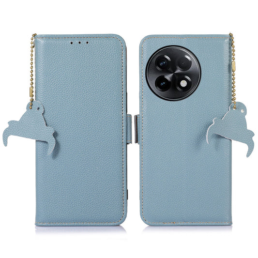 For OnePlus Ace 2 5G / 11R 5G Shockproof Genuine Leather Phone Cover Magnetic RFID Blocking Wallet Stand Case - Blue
