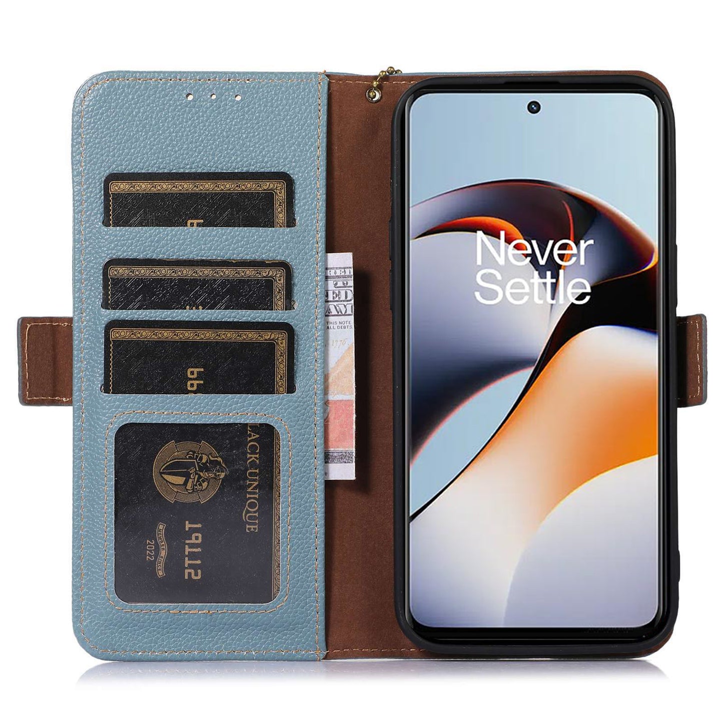 For OnePlus Ace 2 5G / 11R 5G Shockproof Genuine Leather Phone Cover Magnetic RFID Blocking Wallet Stand Case - Blue