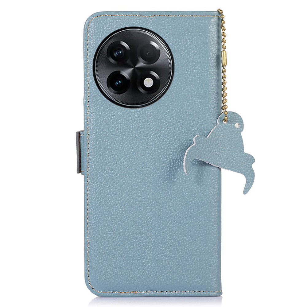For OnePlus Ace 2 5G / 11R 5G Shockproof Genuine Leather Phone Cover Magnetic RFID Blocking Wallet Stand Case - Blue