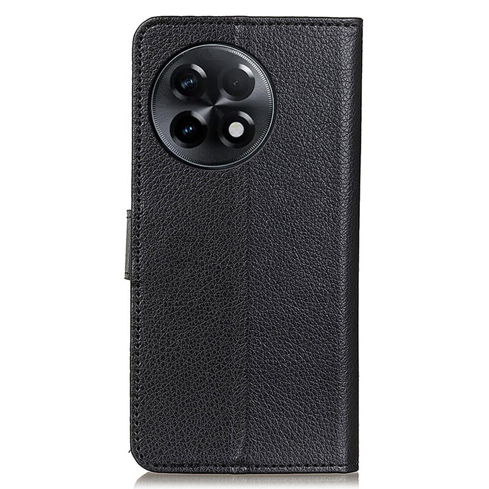 For OnePlus Ace 2 5G / 11R 5G Wallet Phone Cover Stand Classic Litchi Texture Leather Flip Phone Case - Black