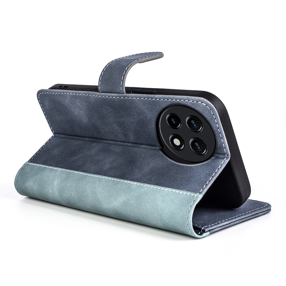 For OnePlus Ace 2 5G / 11R 5G Wallet Case Dual Color Splicing PU Leather Phone Cover with Stand - Blue