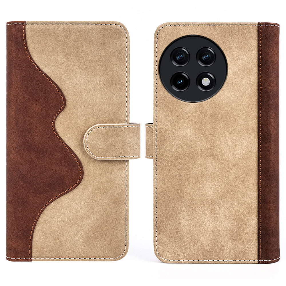 For OnePlus Ace 2 5G / 11R 5G Wallet Case Dual Color Splicing PU Leather Phone Cover with Stand - Yellow