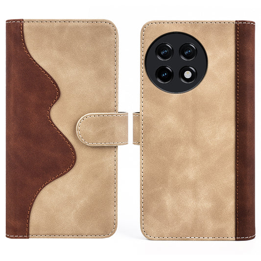 For OnePlus Ace 2 5G / 11R 5G Wallet Case Dual Color Splicing PU Leather Phone Cover with Stand - Yellow