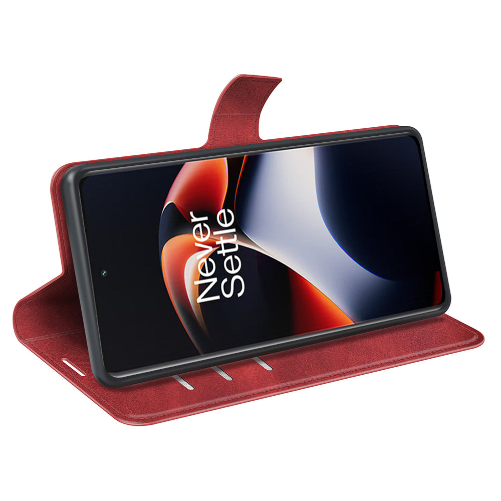 For OnePlus Ace 2 5G / 11R 5G Calf Texture Stand Wallet Case Square Magnetic Clasp Phone Cover - Red