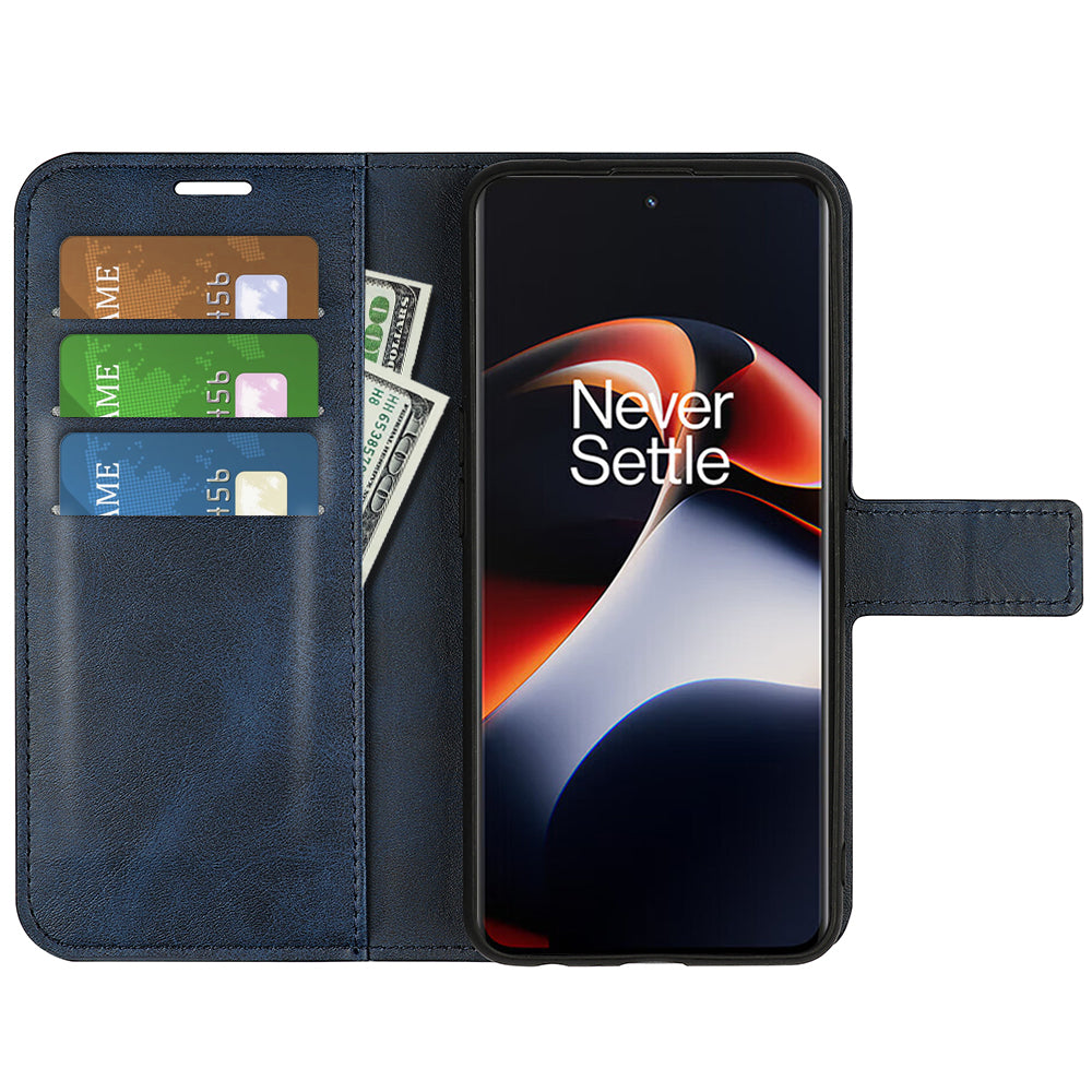 For OnePlus Ace 2 5G / 11R 5G Calf Texture Stand Wallet Case Square Magnetic Clasp Phone Cover - Blue