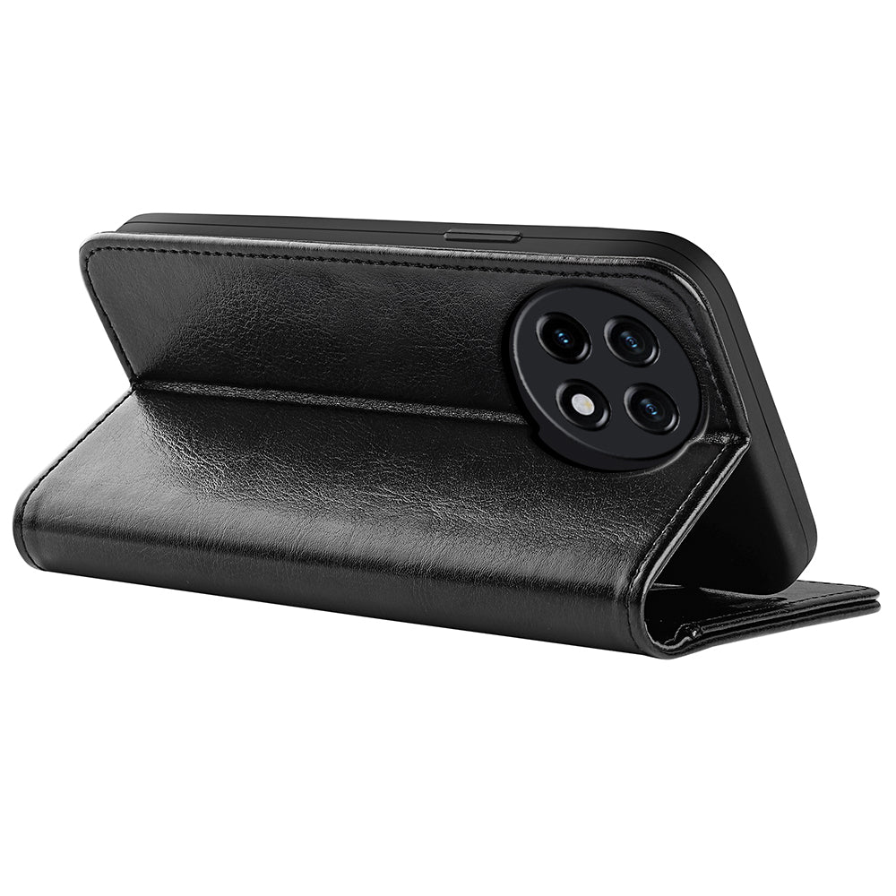 For OnePlus Ace 2 5G / 11R 5G Shockproof Crazy Horse Texture Case Leather Wallet Stand Flip Cover - Black