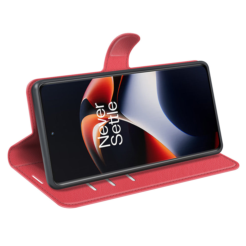 Shockproof Phone Case for OnePlus Ace 2 5G / 11R 5G Litchi Texture Wallet Phone Cover with Stand - Red