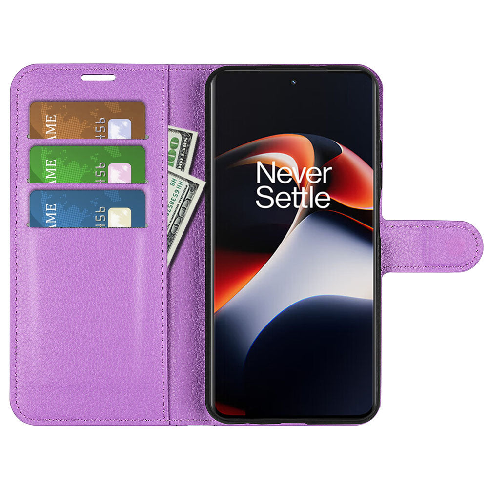 Shockproof Phone Case for OnePlus Ace 2 5G / 11R 5G Litchi Texture Wallet Phone Cover with Stand - Purple