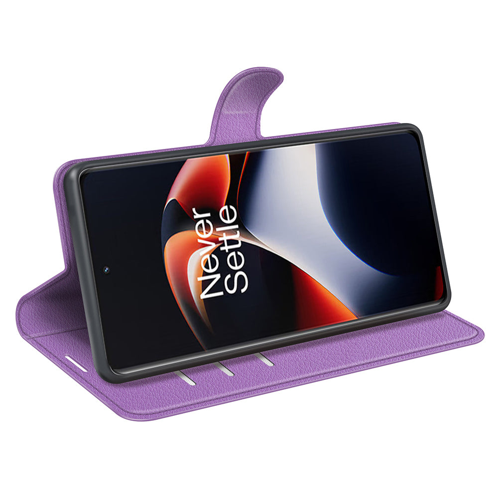 Shockproof Phone Case for OnePlus Ace 2 5G / 11R 5G Litchi Texture Wallet Phone Cover with Stand - Purple