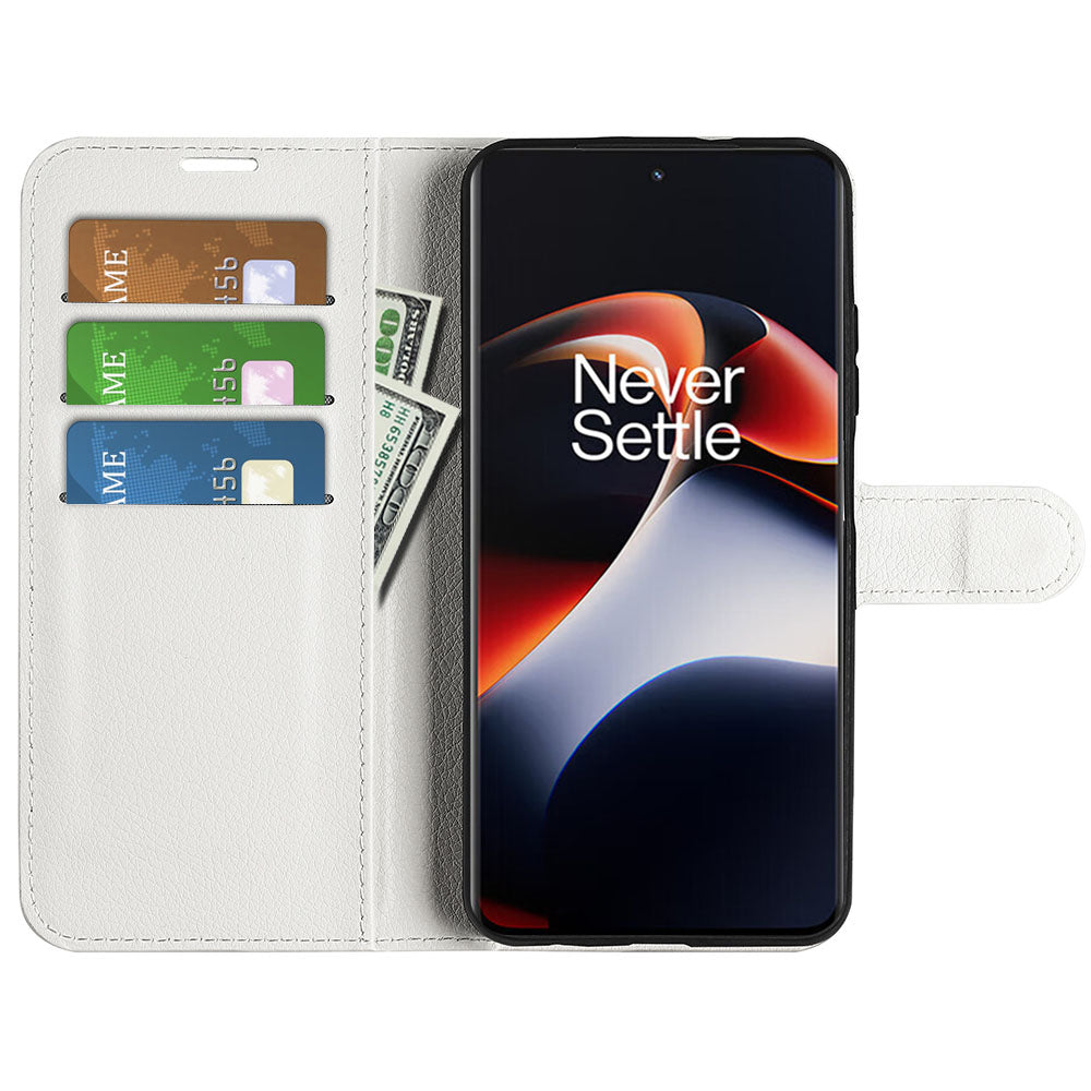 Shockproof Phone Case for OnePlus Ace 2 5G / 11R 5G Litchi Texture Wallet Phone Cover with Stand - White